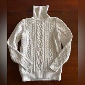 Croft & Barrow White Cable Knit Turtleneck Sweater Size Medium